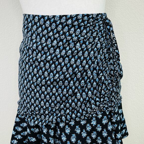 Veronica Beard Violet Silk Blend Ruched Floral Tie Mini Skirt Black 6/Small NWOT - Picture 6 of 15